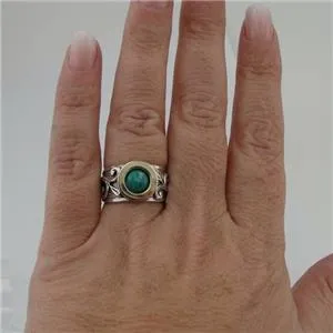 Hadar Designers Turquoise Ring Handmade 9k Yellow Gold 925 Silver sz 6,7,8,9 (MS