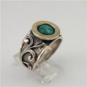 Hadar Designers Turquoise Ring Handmade 9k Yellow Gold 925 Silver sz 6,7,8,9 (MS