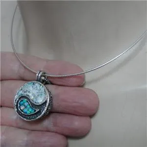 Hadar Designers Two in One 925 Sterling Silver Yin Yang Roman Glass Pendant (as