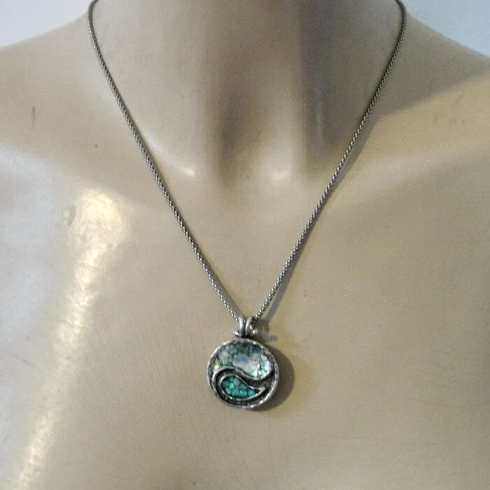 Hadar Designers Two in One 925 Sterling Silver Yin Yang Roman Glass Pendant (as