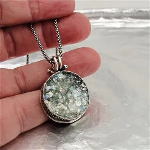 Hadar Designers Two in One 925 Sterling Silver Yin Yang Roman Glass Pendant (as