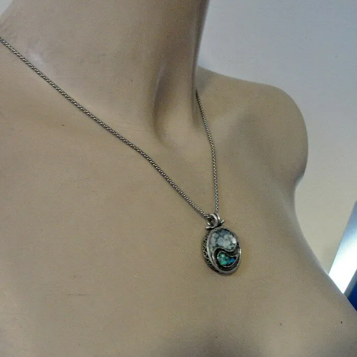 Hadar Designers Two in One 925 Sterling Silver Yin Yang Roman Glass Pendant (as