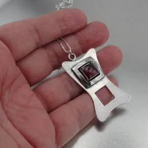 Hadar Designers Unique Handmade Modern Sterling Silver Garnet Pendant (H) SALE