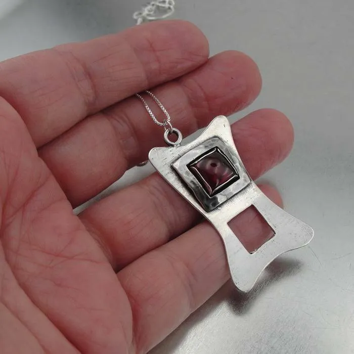 Hadar Designers Unique Handmade Modern Sterling Silver Garnet Pendant (H) SALE
