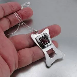 Hadar Designers Unique Handmade Modern Sterling Silver Garnet Pendant (H) SALE