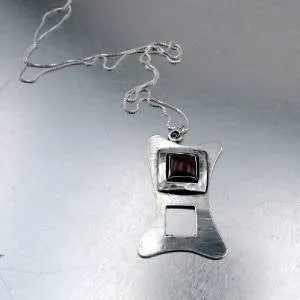 Hadar Designers Unique Handmade Modern Sterling Silver Garnet Pendant (H) SALE