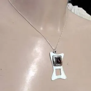 Hadar Designers Unique Handmade Modern Sterling Silver Garnet Pendant (H) SALE