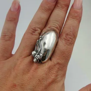 Hadar Designers White Pearl Ring 925 Silver Handmade Impressive (H 170)