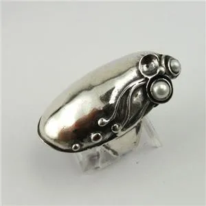 Hadar Designers White Pearl Ring 925 Silver Handmade Impressive (H 170)