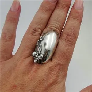 Hadar Designers White Pearl Ring 925 Silver Handmade Impressive (H 170)