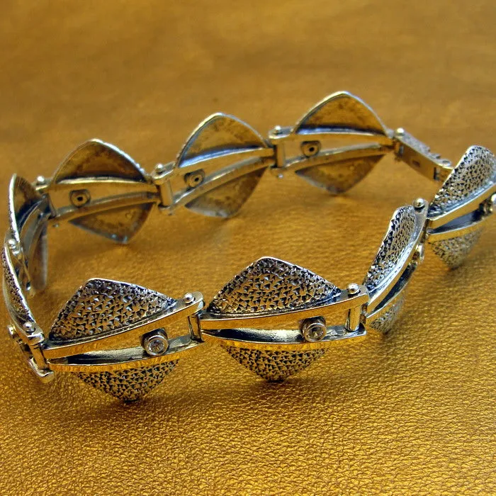Hadar Designers White Zircon Bracelet 9k Yellow Gold 925 Silver Handmade Art (MS)y