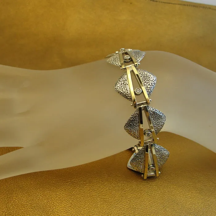 Hadar Designers White Zircon Bracelet 9k Yellow Gold 925 Silver Handmade Art (MS)y