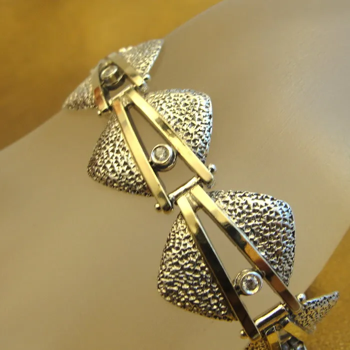 Hadar Designers White Zircon Bracelet 9k Yellow Gold 925 Silver Handmade Art (MS)y