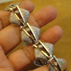 Hadar Designers White Zircon Bracelet 9k Yellow Gold 925 Silver Handmade Art (MS)y