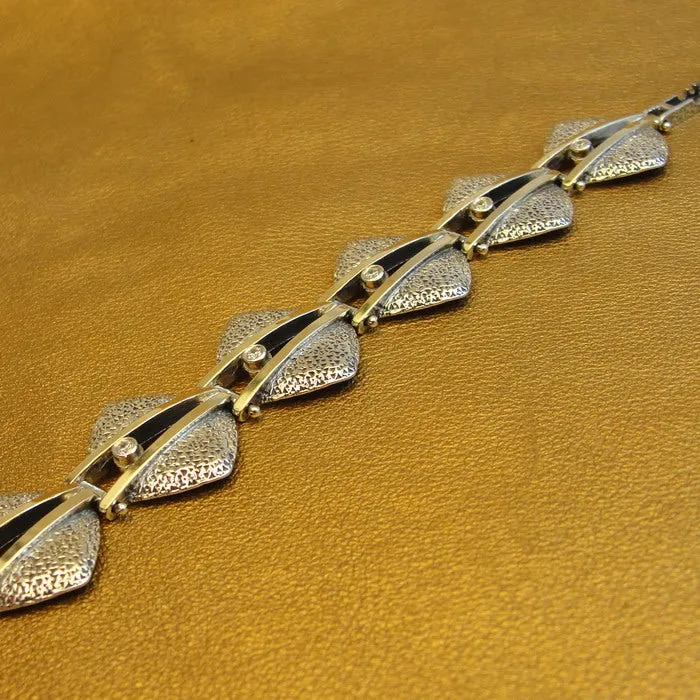 Hadar Designers White Zircon Bracelet 9k Yellow Gold 925 Silver Handmade Art (MS)y