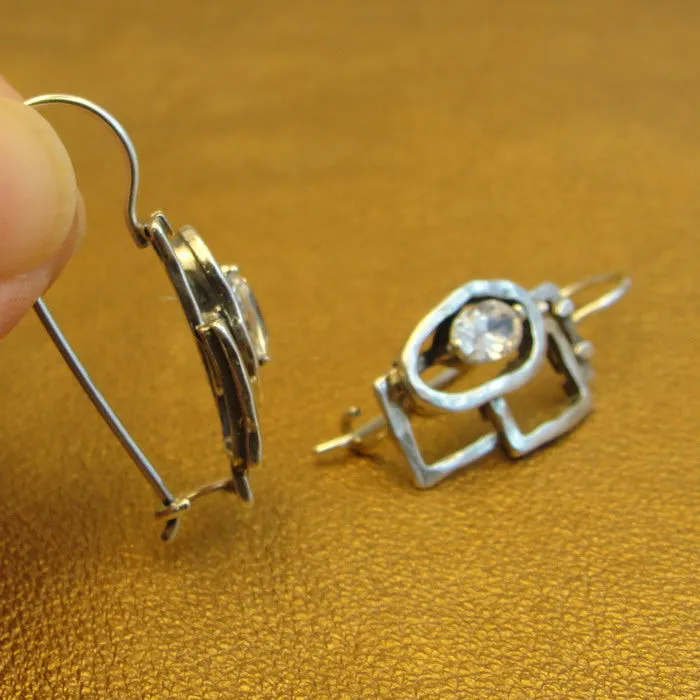Hadar Designers White Zircon Earrings 925 Sterling Silver Handmade Art (ms 520)y