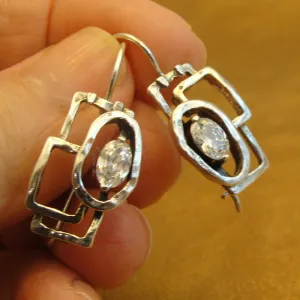 Hadar Designers White Zircon Earrings 925 Sterling Silver Handmade Art (ms 520)y