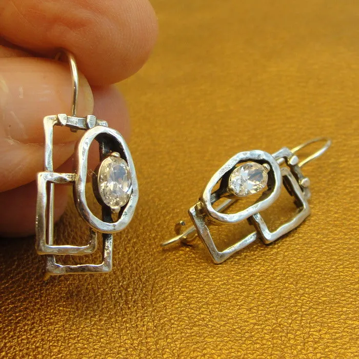Hadar Designers White Zircon Earrings 925 Sterling Silver Handmade Art (ms 520)y
