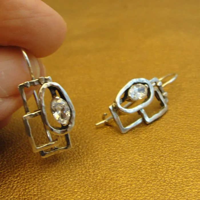 Hadar Designers White Zircon Earrings 925 Sterling Silver Handmade Art (ms 520)y