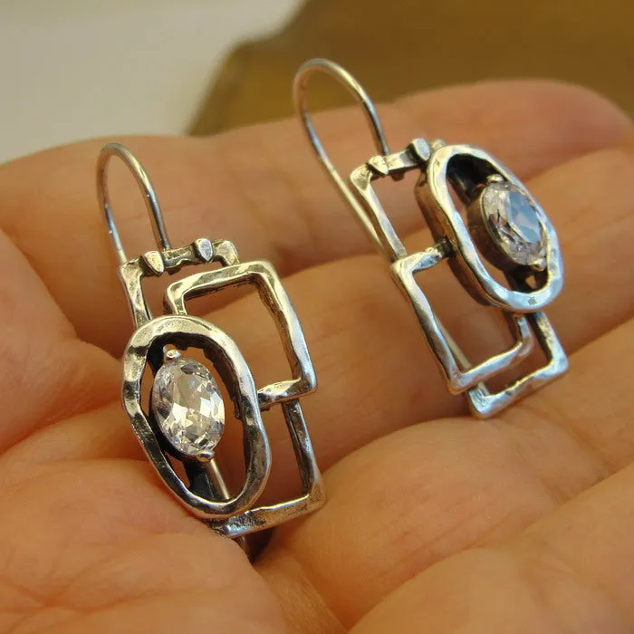 Hadar Designers White Zircon Earrings 925 Sterling Silver Handmade Art (ms 520)y