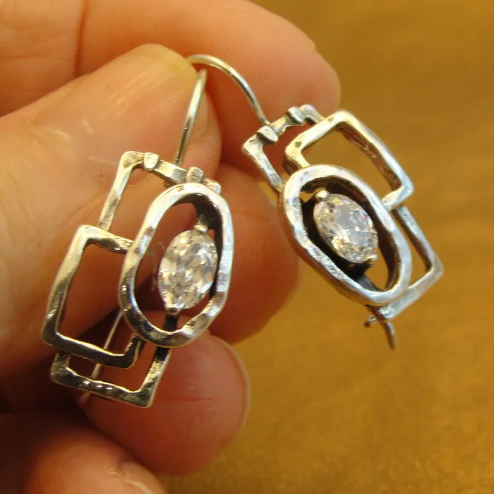 Hadar Designers White Zircon Earrings 925 Sterling Silver Handmade Art (ms 520)y