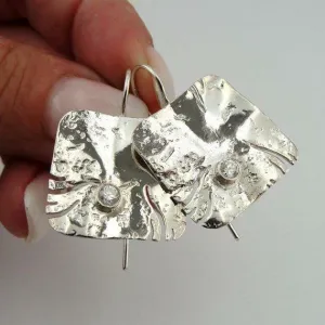 Hadar Designers White Zircon Earrings "Wild" Handmade Art 925 Sterling Silver (y