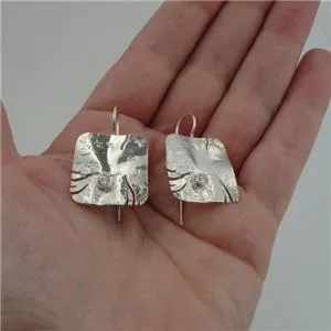 Hadar Designers White Zircon Earrings "Wild" Handmade Art 925 Sterling Silver (y