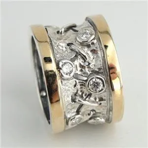 Hadar Designers White Zircon Ring 6,7,8,9 Handmade 9k Yellow Gold 925 Silver (Ms
