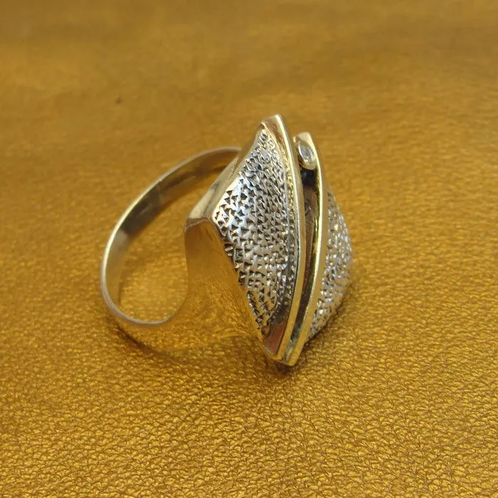 Hadar Designers White Zircon Ring 9k Yellow Gold 925 Silver Art 7,8,8.5,9 (Ms) y