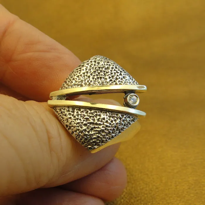 Hadar Designers White Zircon Ring 9k Yellow Gold 925 Silver Art 7,8,8.5,9 (Ms) y