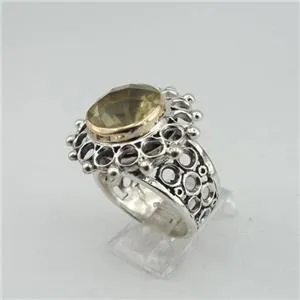 Hadar Designers Yellow Gold 925 Silver Lemon Quartz Ring 6.5,7,7.5 Handmade)SALE