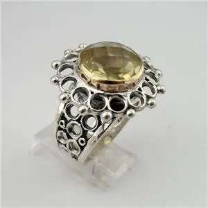 Hadar Designers Yellow Gold 925 Silver Lemon Quartz Ring 6.5,7,7.5 Handmade)SALE