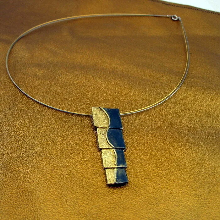Hadar Designers yellow Gold Plated 925 Silver Double Collar Pendant Handmade ()