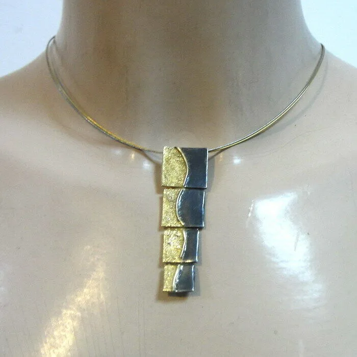 Hadar Designers yellow Gold Plated 925 Silver Double Collar Pendant Handmade ()