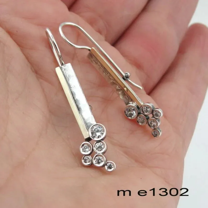 Hadar Designers Zircon Earrings Handmade 9k Yellow Gold 925 Sterling Silver (Ms)