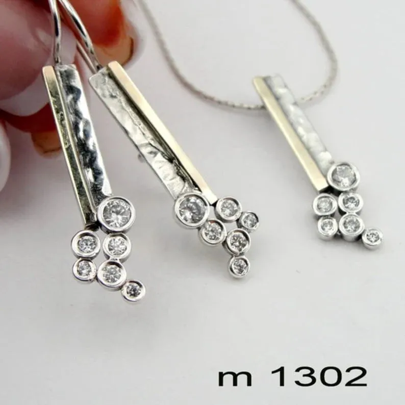 Hadar Designers Zircon Earrings Handmade 9k Yellow Gold 925 Sterling Silver (Ms)