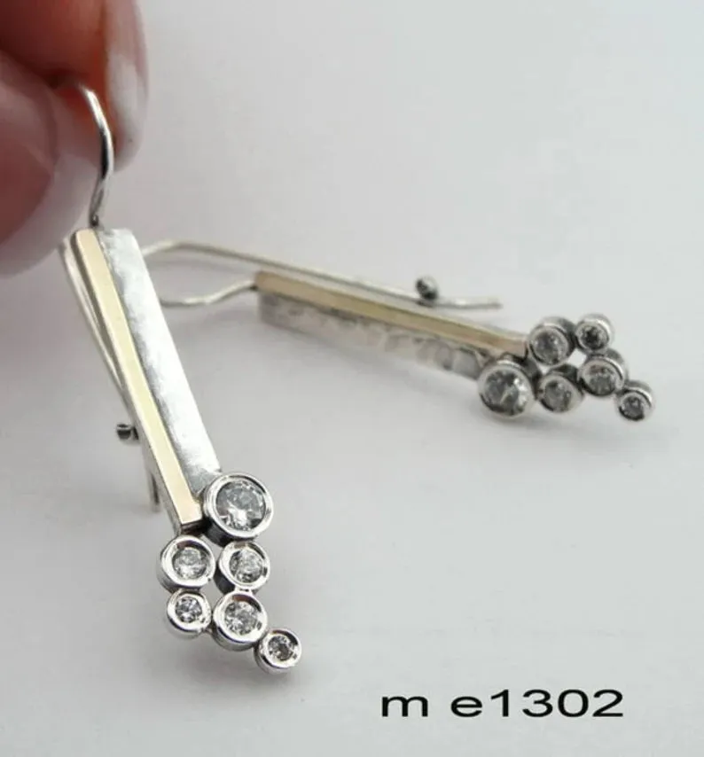 Hadar Designers Zircon Earrings Handmade 9k Yellow Gold 925 Sterling Silver (Ms)
