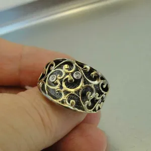 Hadar Designers Zircon Ring sz 6,7,8,9, Handmade 9k Yellow Gold 925 Silver (I)6y