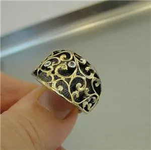 Hadar Designers Zircon Ring sz 6,7,8,9, Handmade 9k Yellow Gold 925 Silver (I)6y