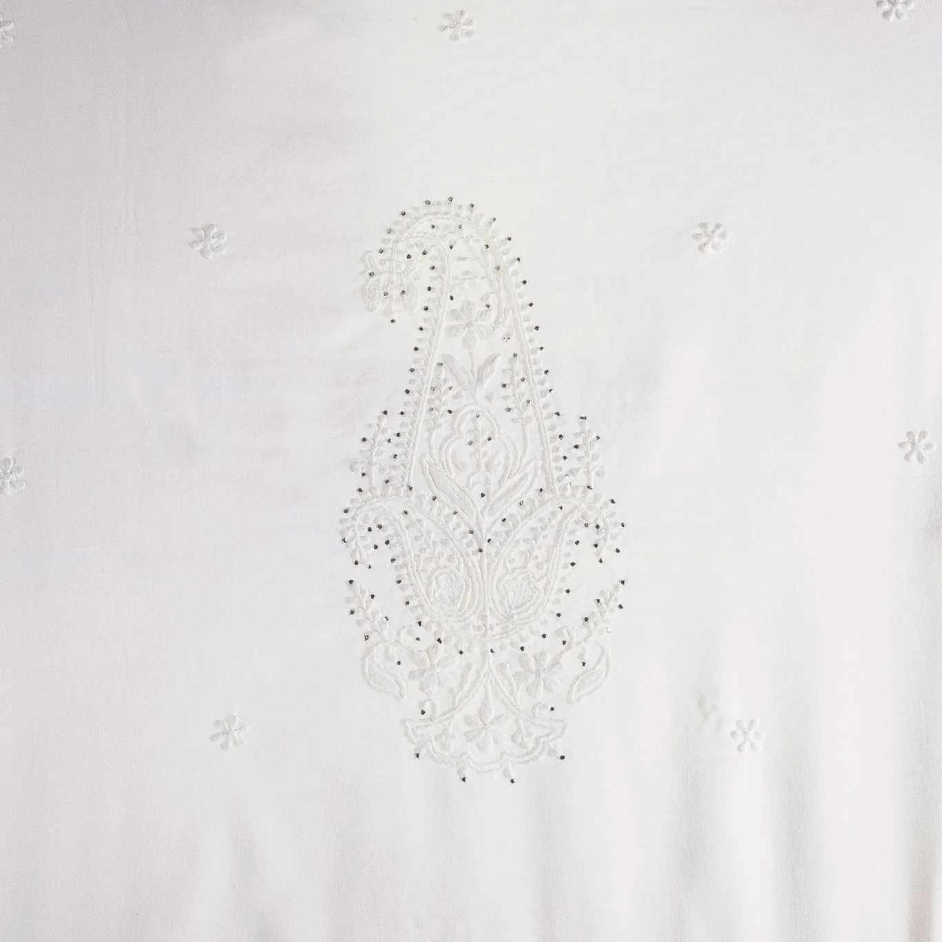 Hand Embroidered Paisley Cushion Cover with Silver Mukesh Jewels