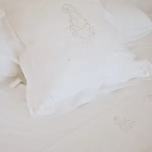 Hand Embroidered Paisley Cushion Cover with Silver Mukesh Jewels