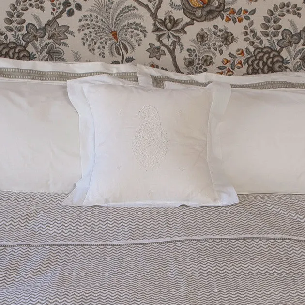 Hand Embroidered Paisley Cushion Cover with Silver Mukesh Jewels