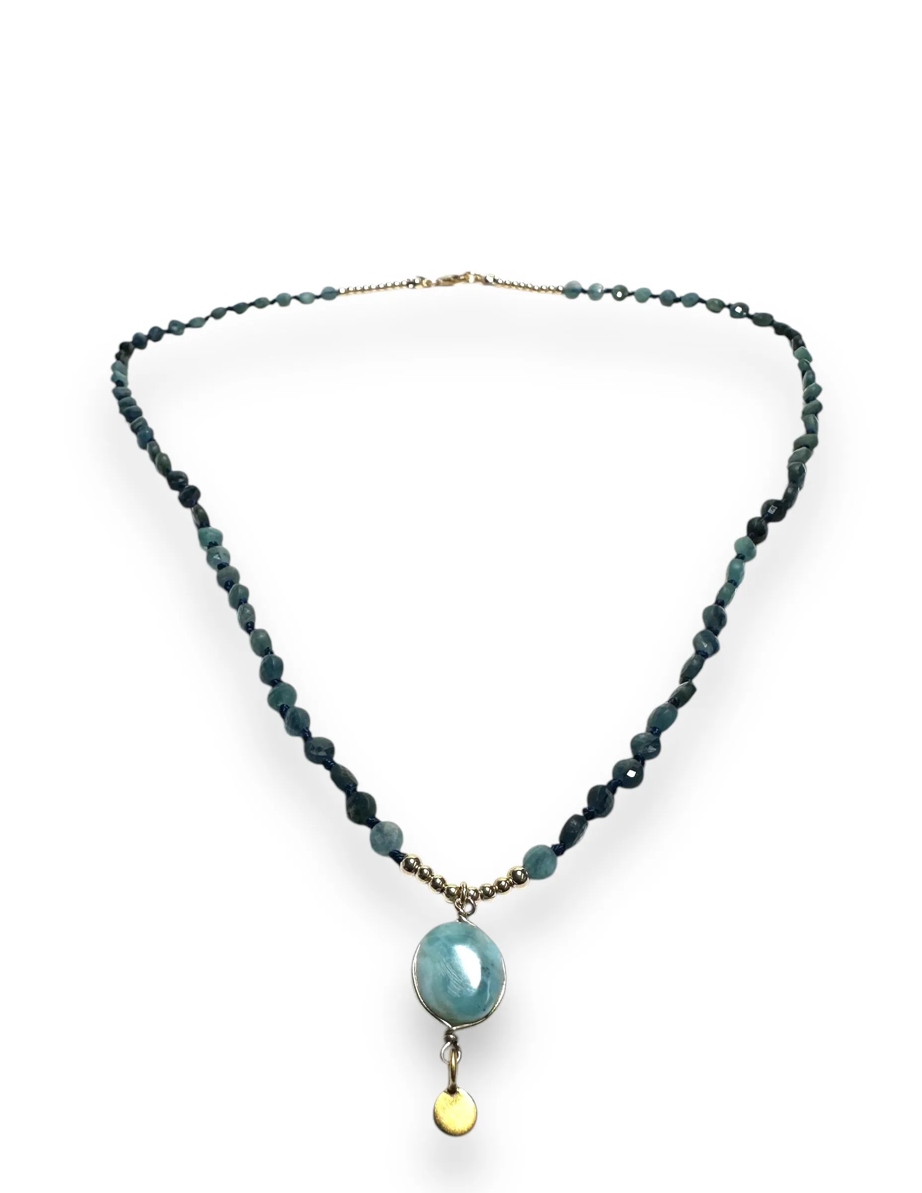 Indocholite Blue Tourmaline and Larimar Knotted Necklace*