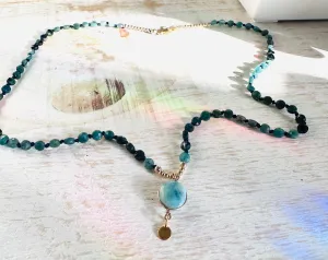 Indocholite Blue Tourmaline and Larimar Knotted Necklace*