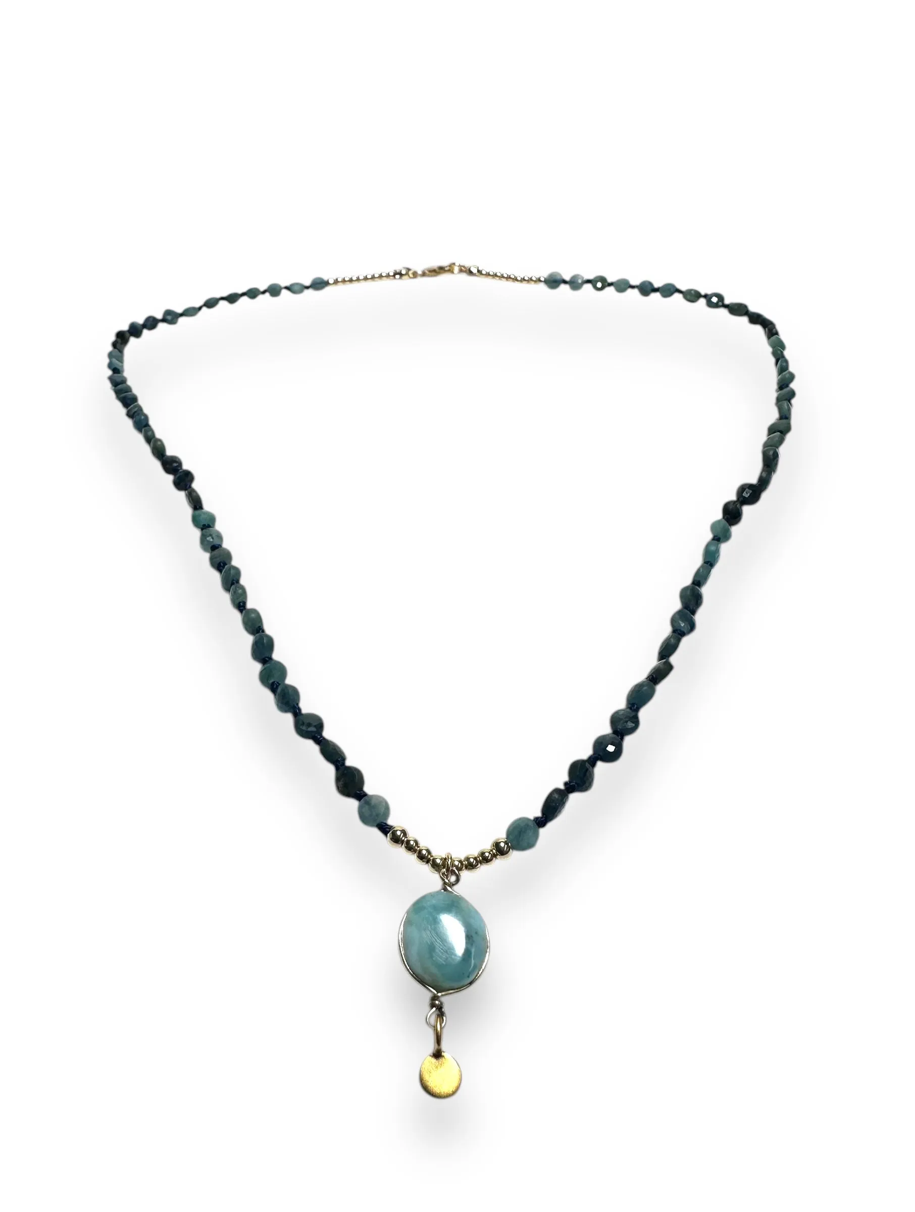 Indocholite Blue Tourmaline and Larimar Knotted Necklace*