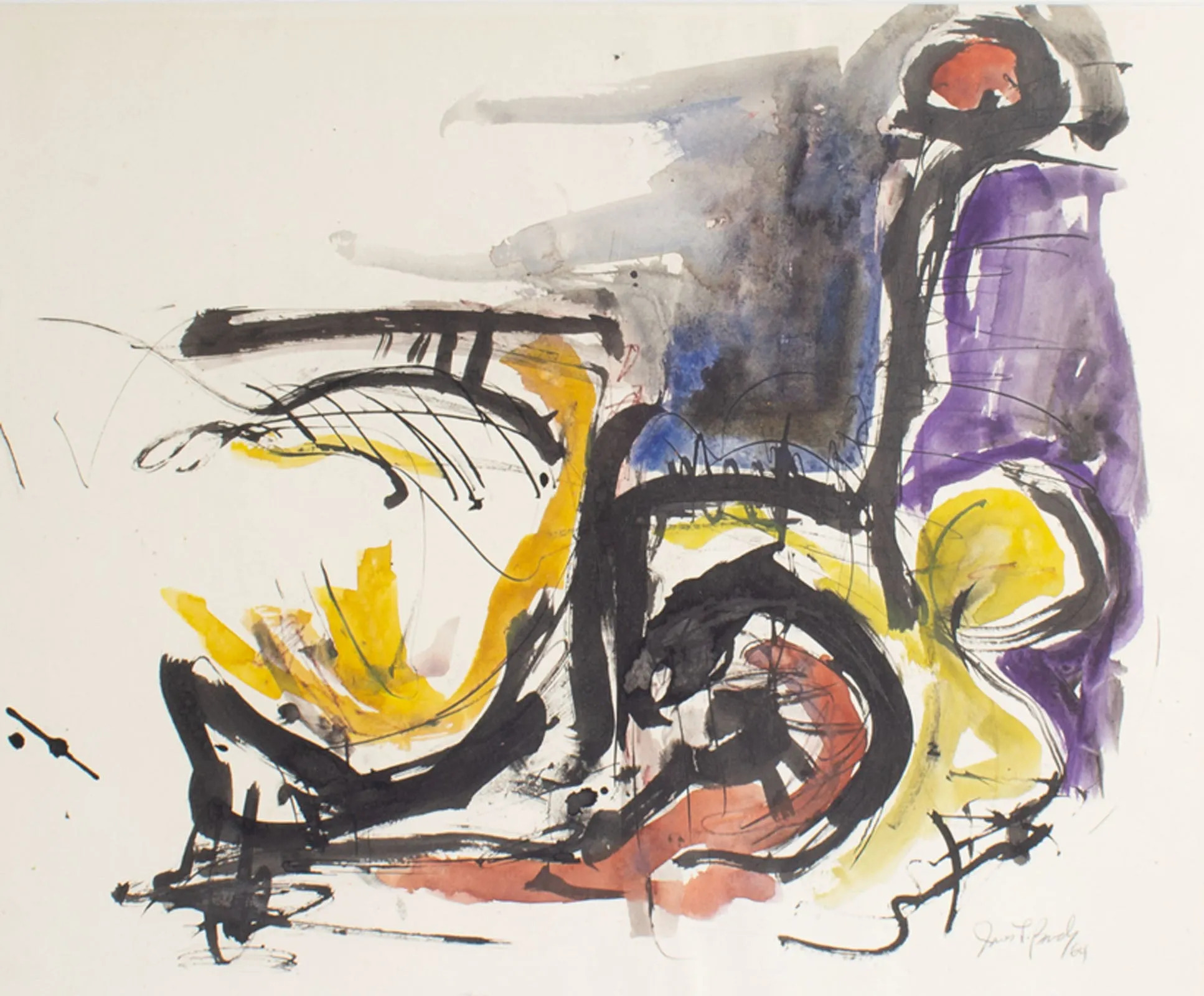 James L. Bruch Signed 1964 Abstract Watercolor Painting