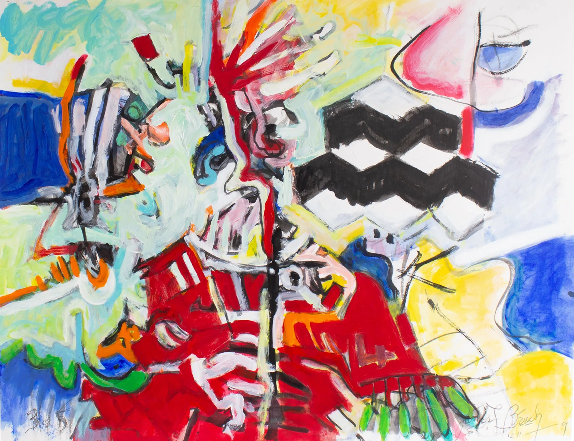 James L. Bruch Signed 2009 “3 or 5” Abstract Mixed Media on Paper Painting