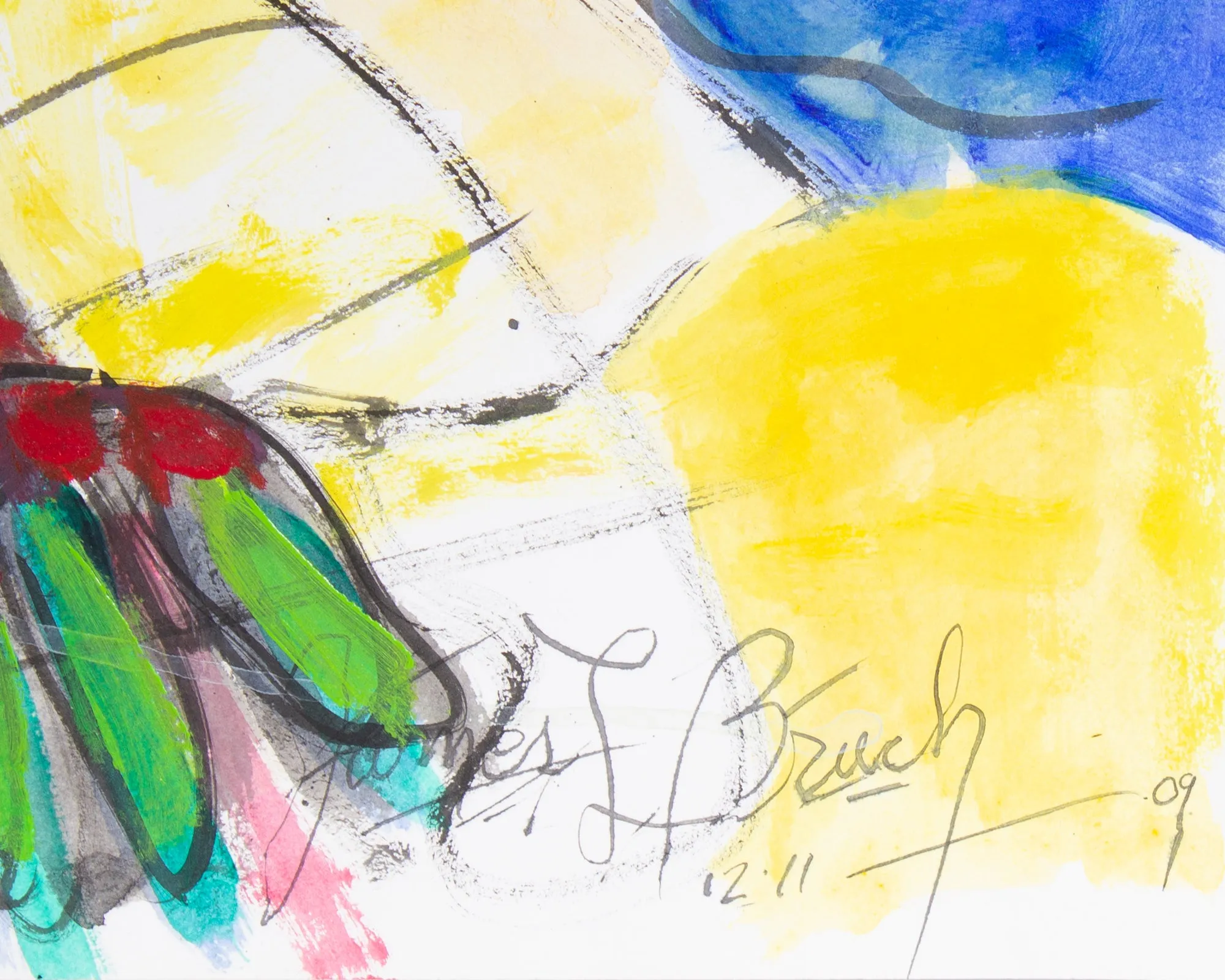 James L. Bruch Signed 2009 “3 or 5” Abstract Mixed Media on Paper Painting