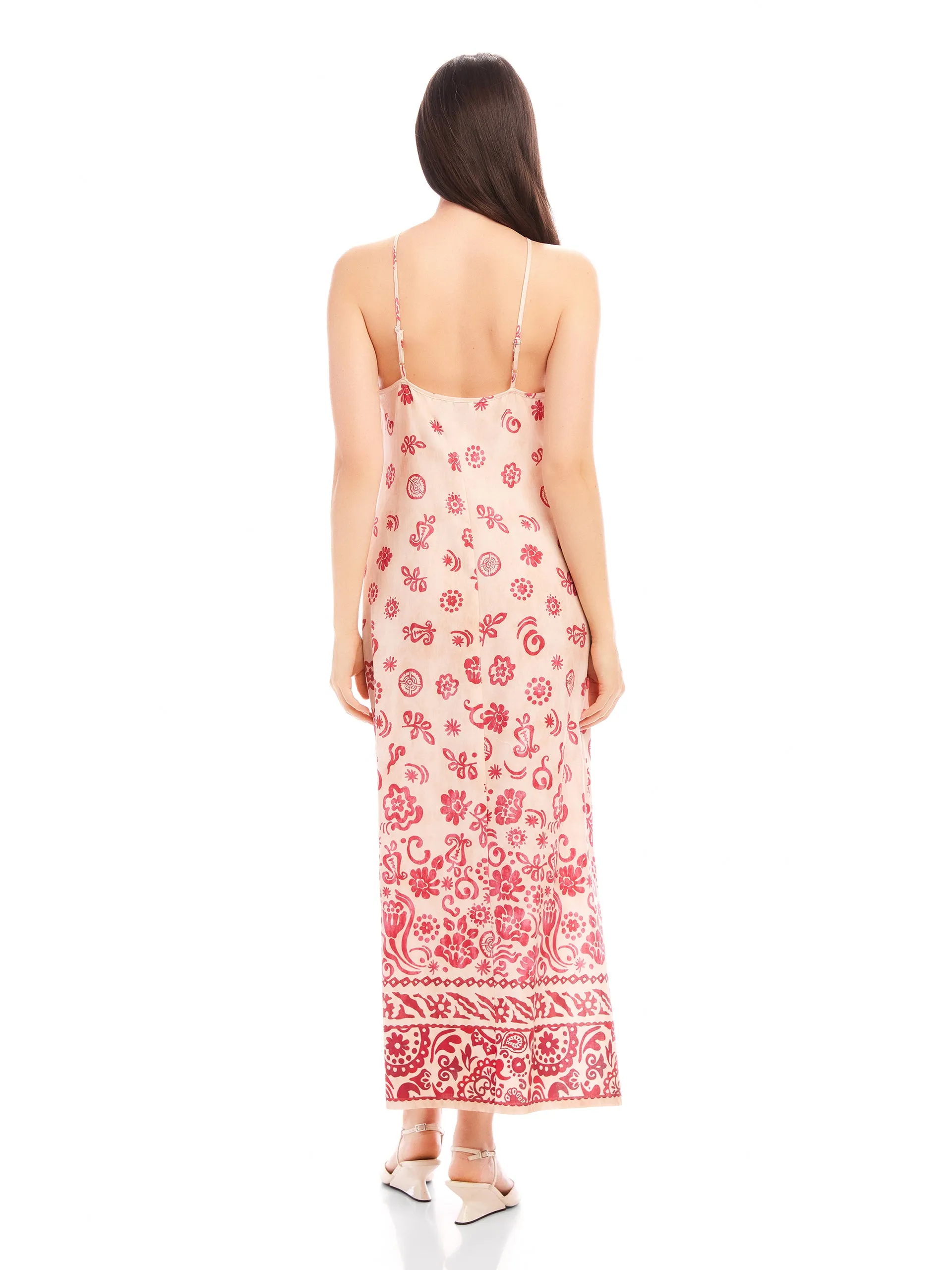 JAYLEN WATERCOLOR BORDER PRINT TWILL DRESS