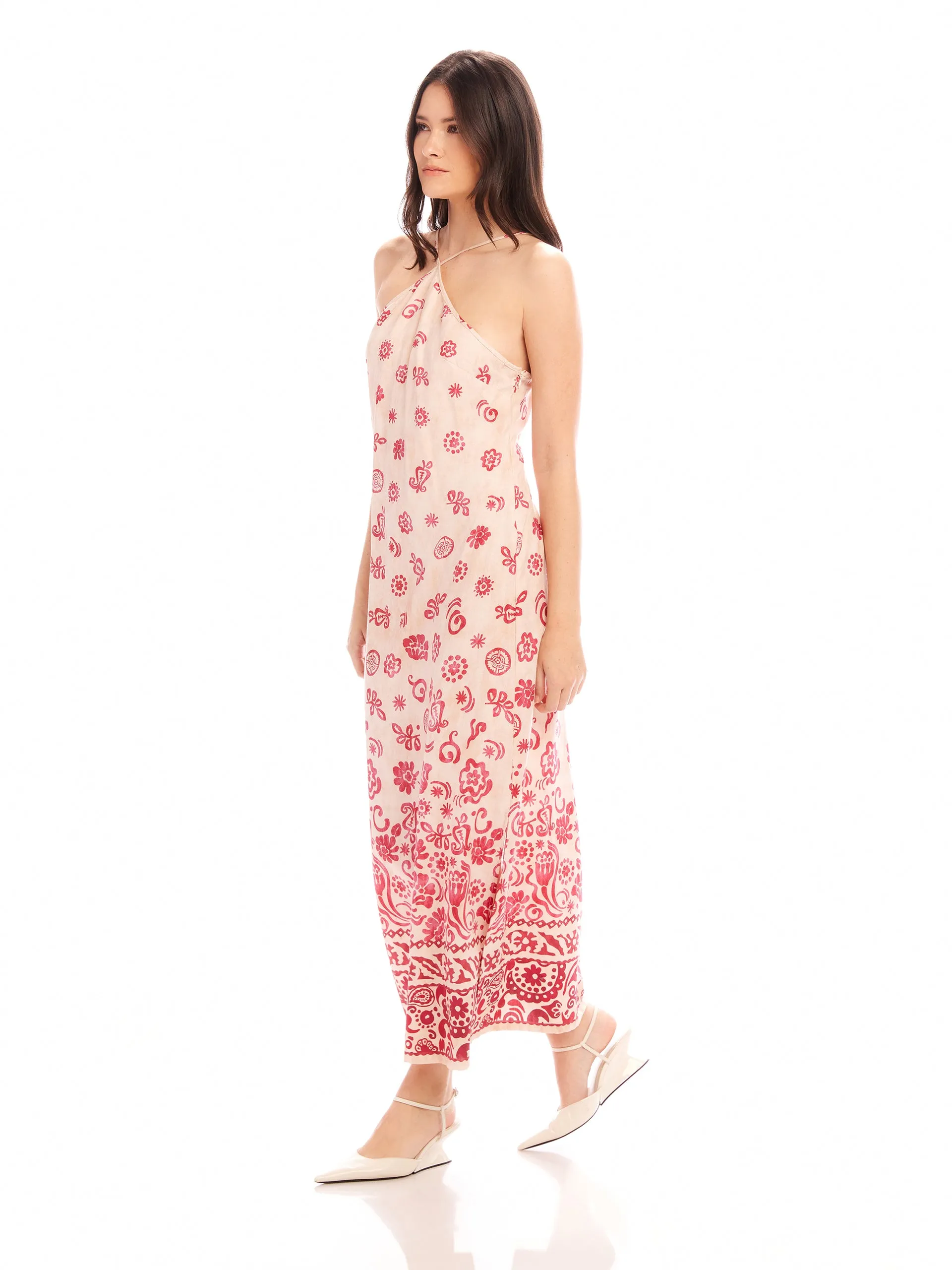 JAYLEN WATERCOLOR BORDER PRINT TWILL DRESS